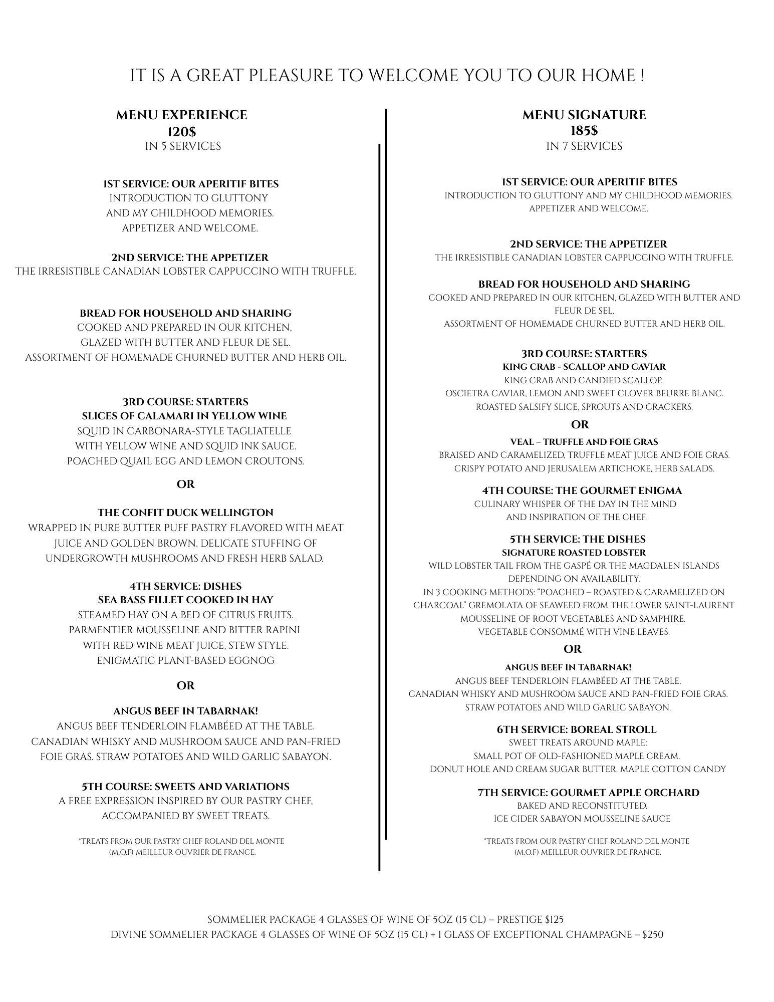 Menu La Grande Table Gastronomique EN