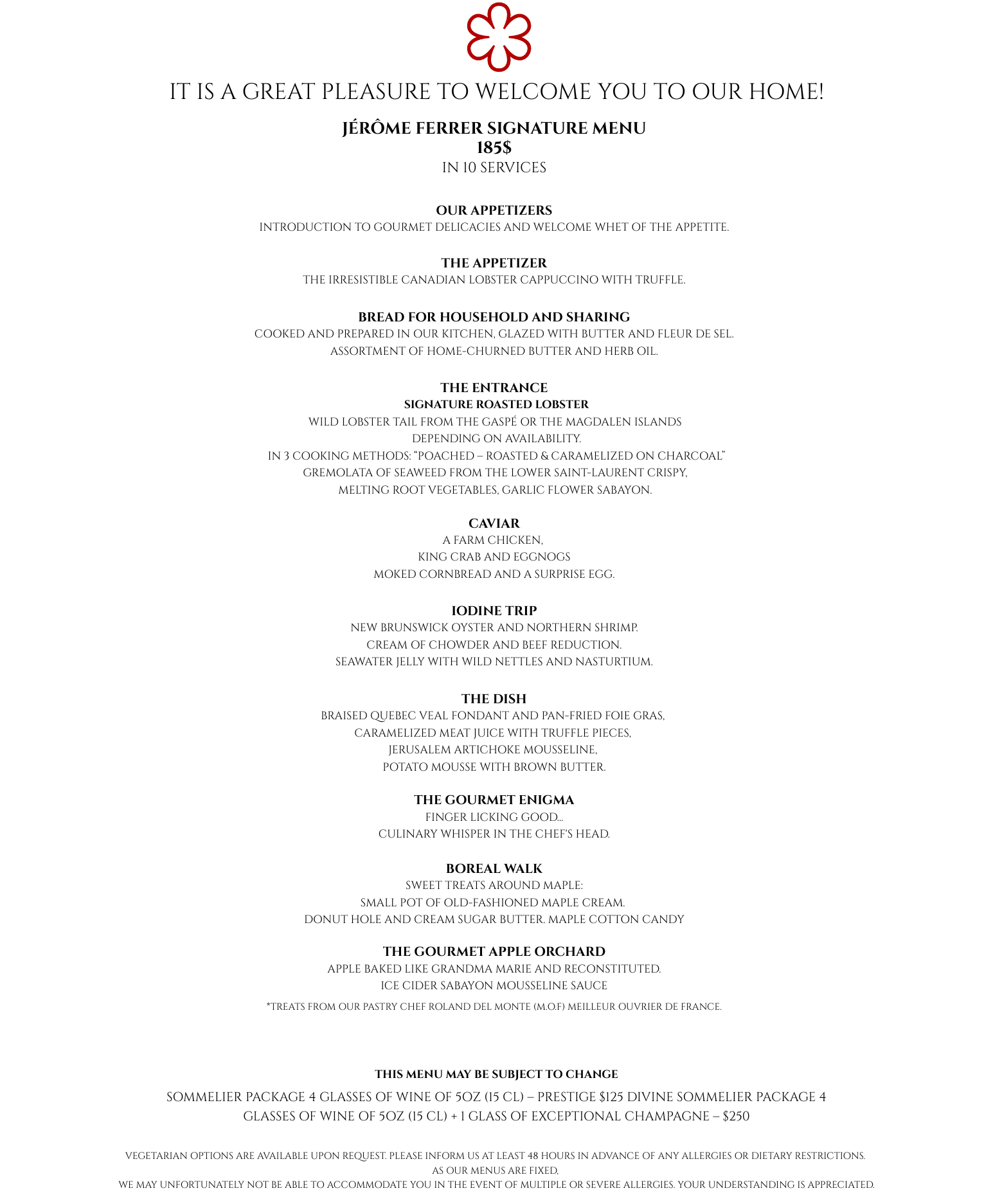 Menu La Grande Table Gastronomique EN
