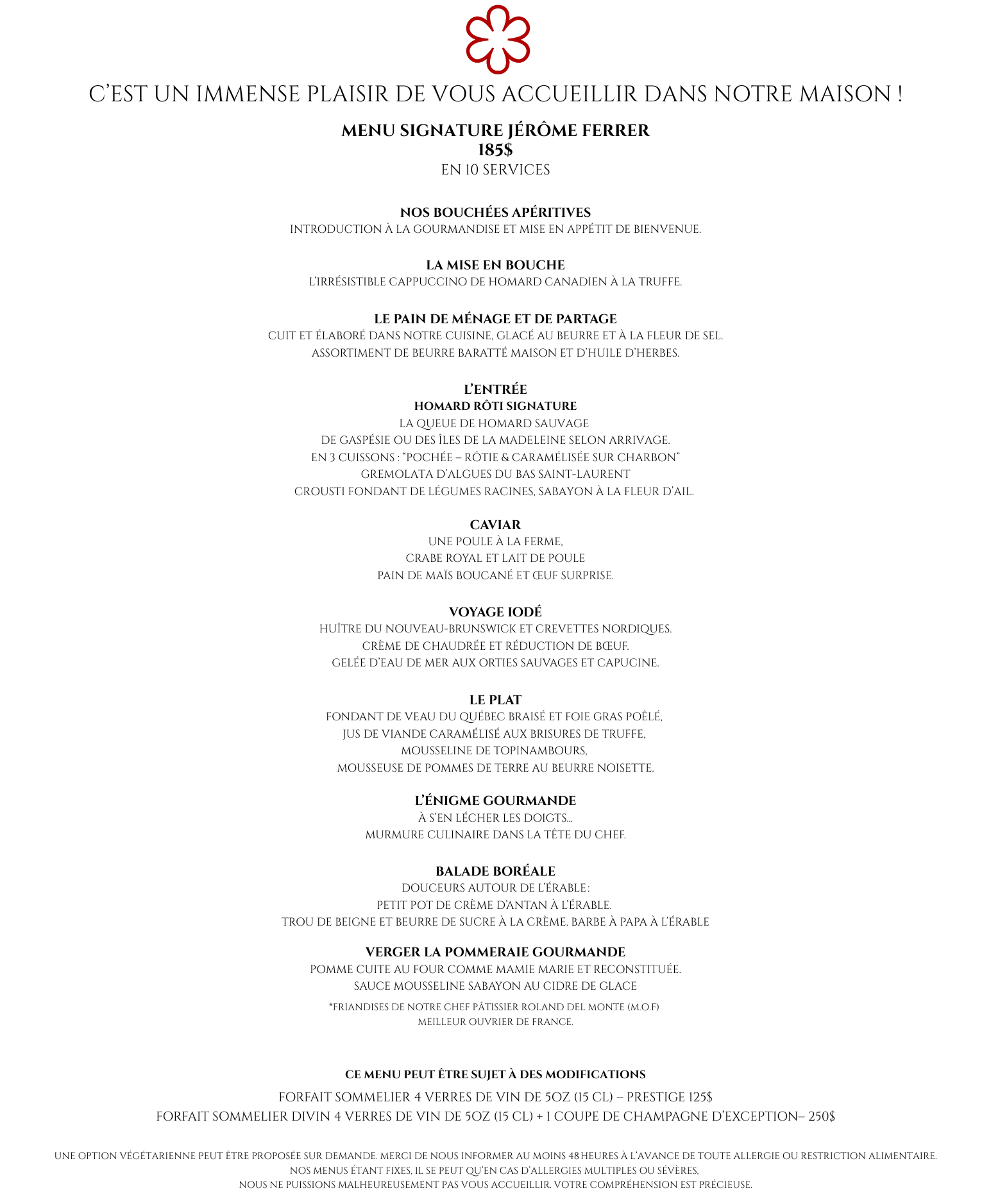 Menu La Grande Table Gastronomique FR