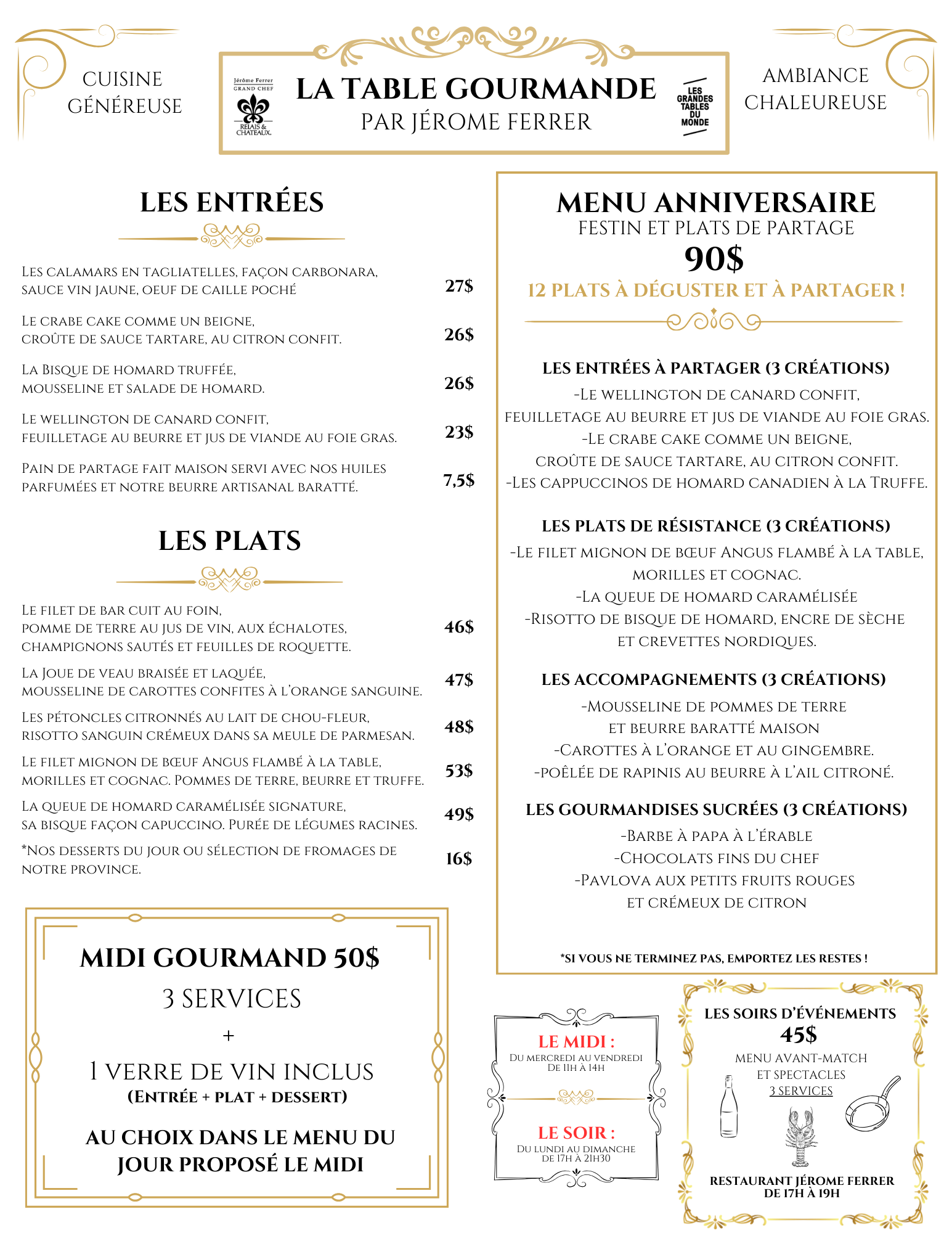 Menu La Table Gourmande