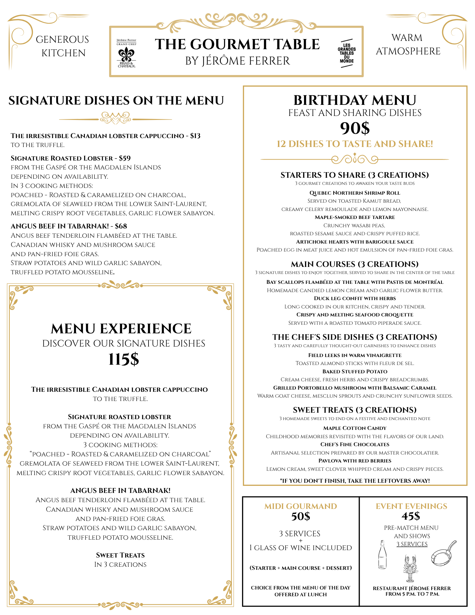 The Gourmet Table Menu