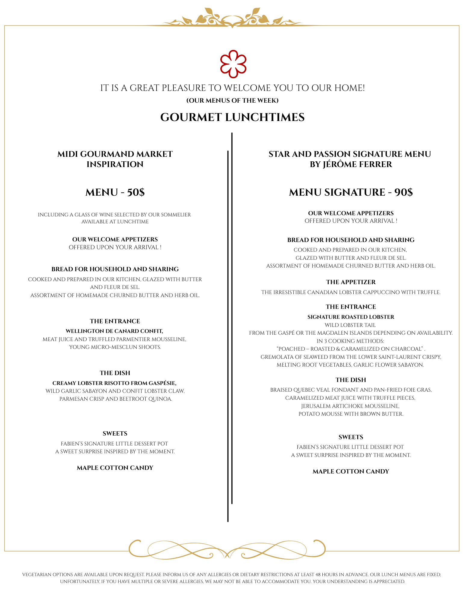 GOURMET LUNCHTIMES MENU